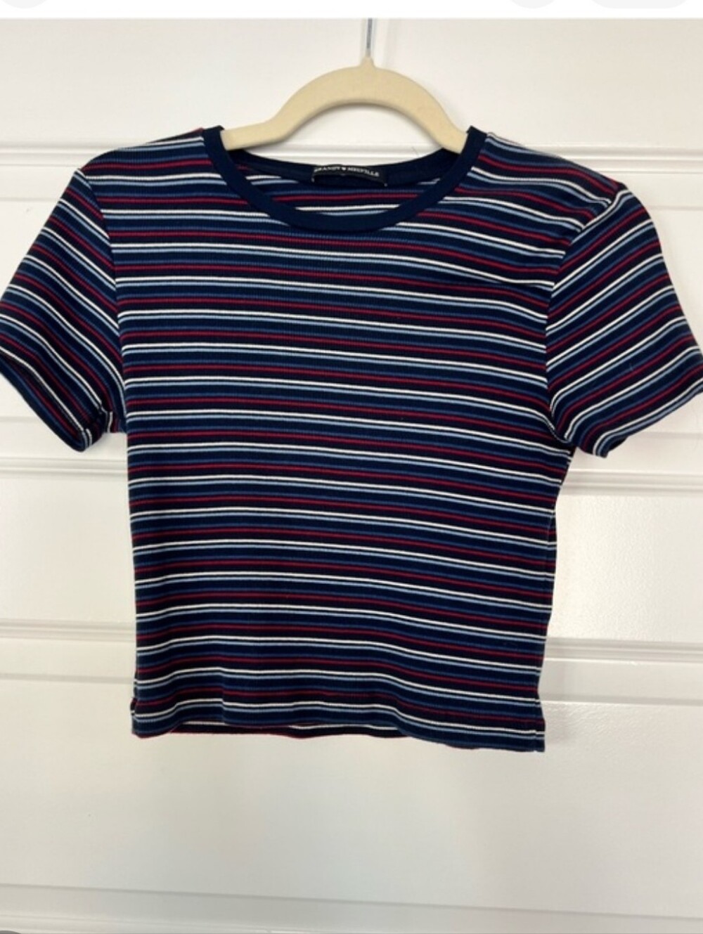 Brandy Melville Navy multistriped Ribbed Crop Tee